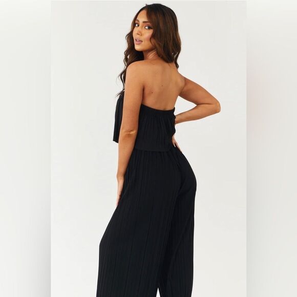 Women’s black pleated strapless jumpsuit NWT eveningwear, cruise, size M - Picture 2 of 10